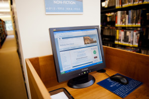 A kiosk computer used to access the catalog.