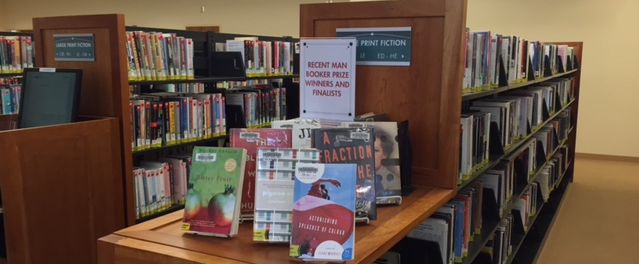 Recent Man Booker Prize Winners and Finalists book display.