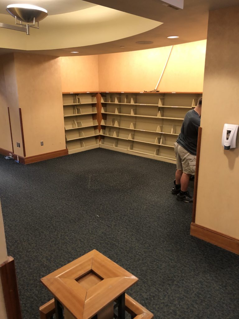 Empty shelves in the new titles area.