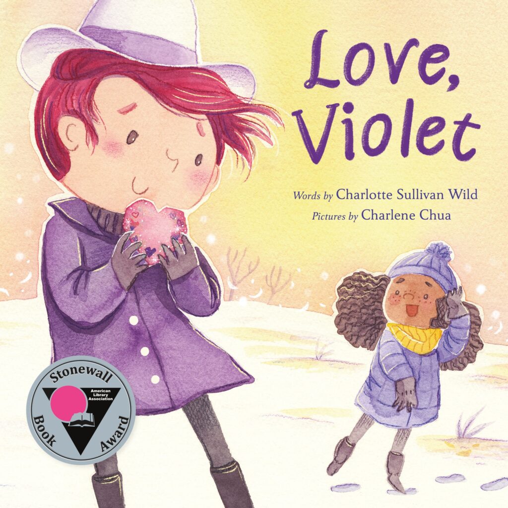 cover of "Love, Violet," with two children looking at each other on a snowy hill