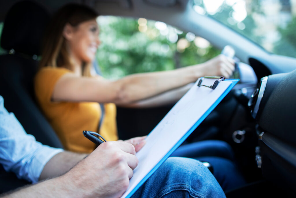 Teen girl taking her drivers test